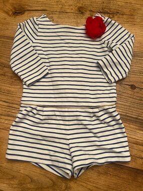 Janie and Jack White and Blue Striped Romper